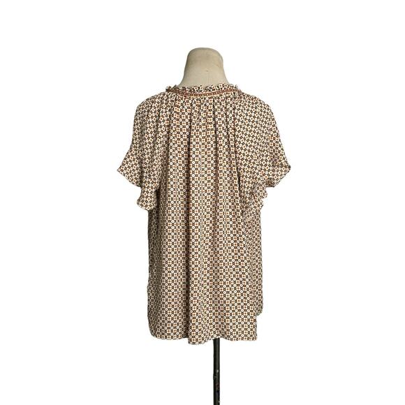 Max Studio pink yellow print short ruffle sleeves blouse size XL - Picture 10 of 11